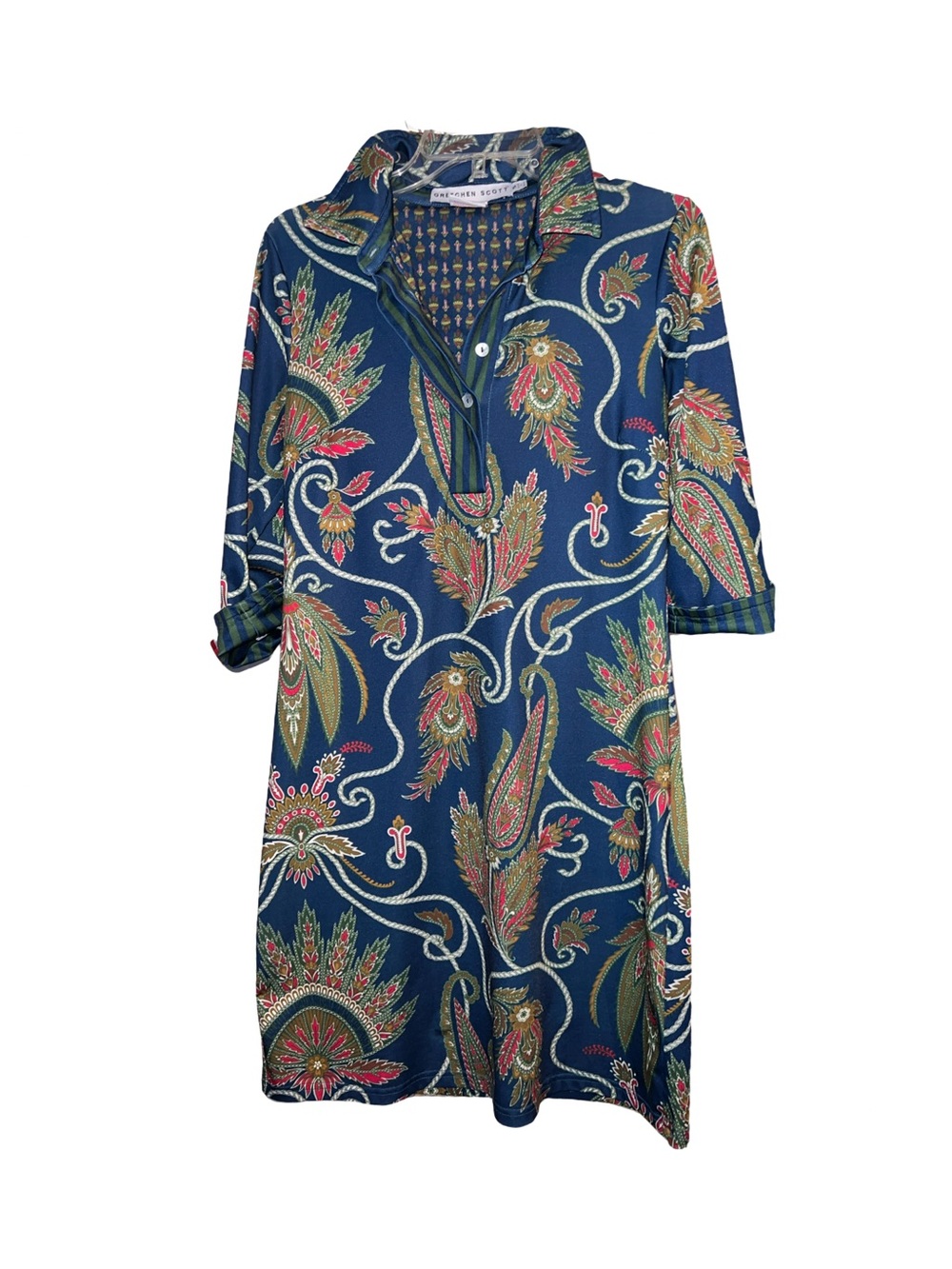 Gretchen Scott Everywhere Dress in the Plume Navy paisley print Small